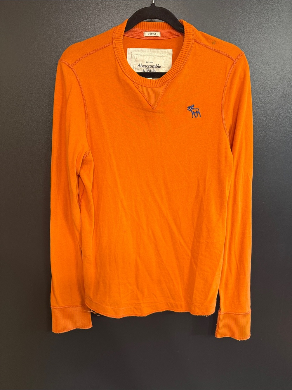 Abercrombie & Fitch Orange Long Sleeve Crewneck with Navy Logo